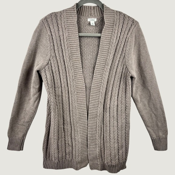 L.L.Bean Sweaters - L.L.Bean Cardigan Women Medium Brown Cable Knit Open Front Cotton 500661 Coastal